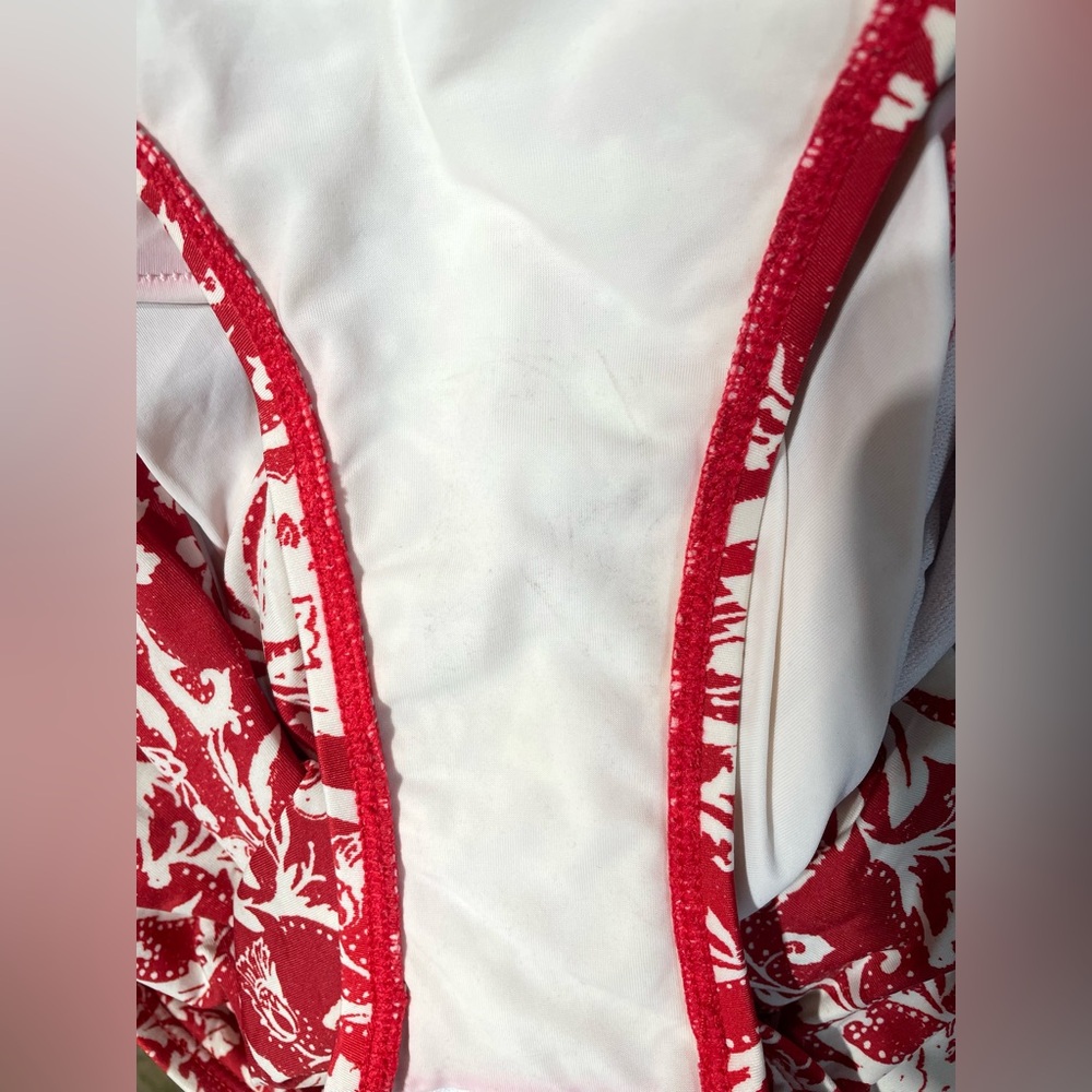 Kenneth Cole Resort Swim Dress One Piece Swimsuit Skirt Ruffle Floral Red S - Picture 6 of 11
